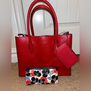 Kate Spade Red Leather Shoulder Bag Purse Wallet Set